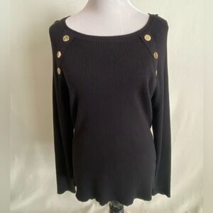 Halogen Jumper Women’s Size 1/Large Black Fine-Knit  W/ Golden Button Details